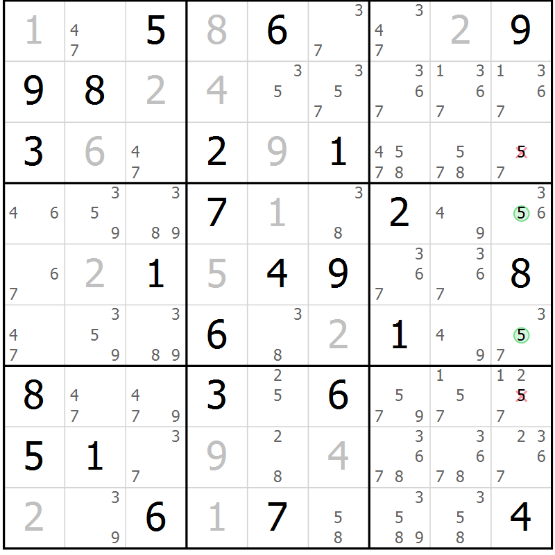 Position des candidats pour la solution de la Gr 48 page 50 du magazine de sudoku Expert n° 013