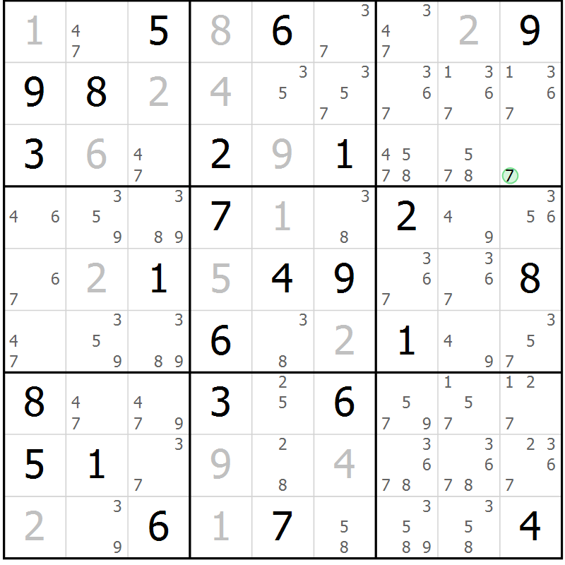 Position des candidats pour la solution de la Gr 48 page 50 du magazine de sudoku Expert n° 013