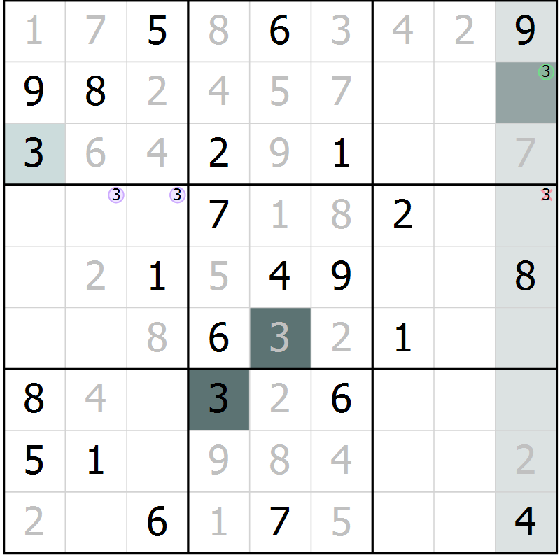 Position des candidats pour la solution de la Gr 48 page 50 du magazine de sudoku Expert n° 013