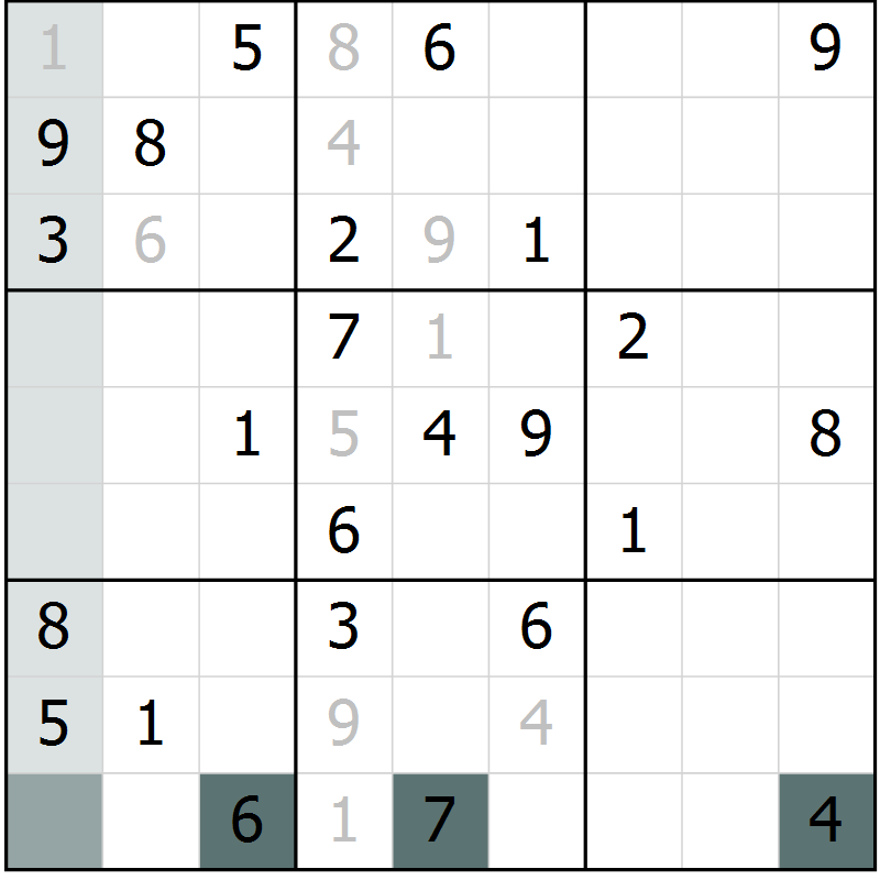 Position des candidats pour la solution de la Gr 48 page 50 du magazine de sudoku Expert n° 013