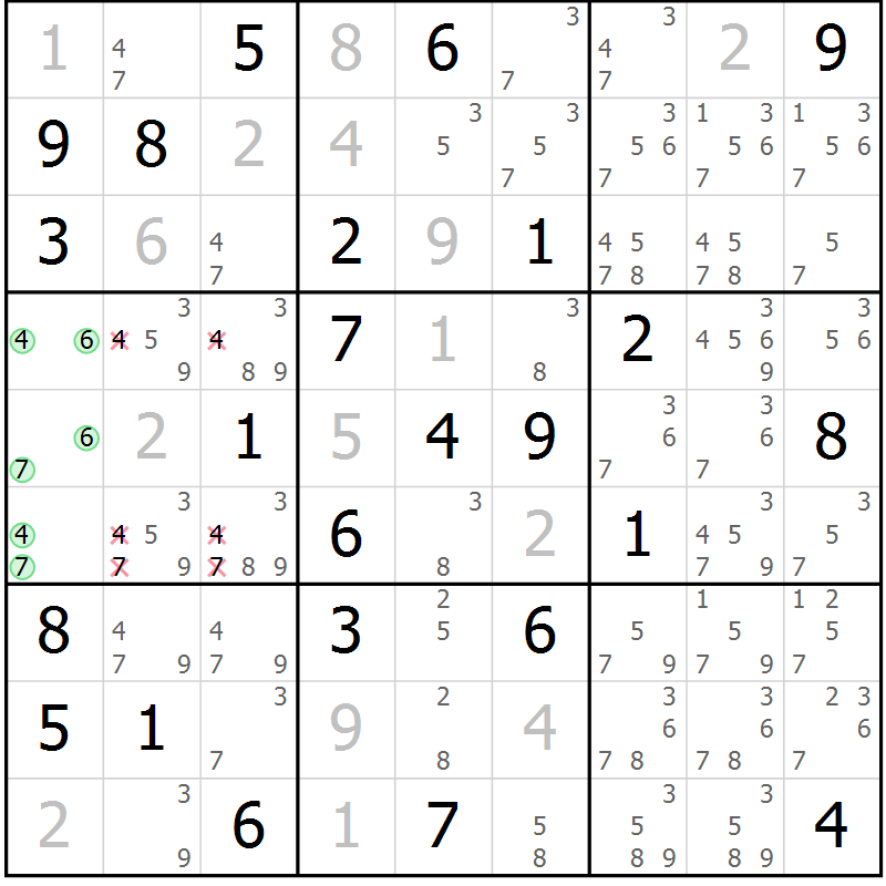 Position des candidats pour la solution de la Gr 48 page 50 du magazine de sudoku Expert n° 013