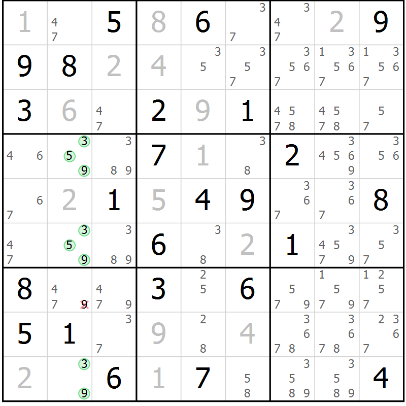 Position des candidats pour la solution de la Gr 48 page 50 du magazine de sudoku Expert n° 013