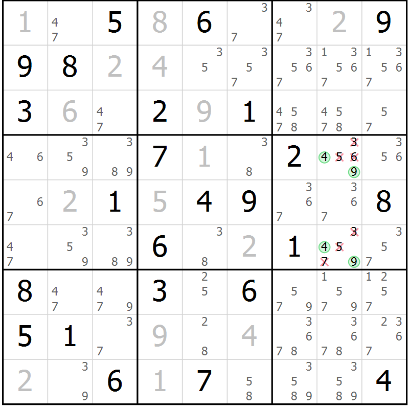 Position des candidats pour la solution de la Gr 48 page 50 du magazine de sudoku Expert n° 013