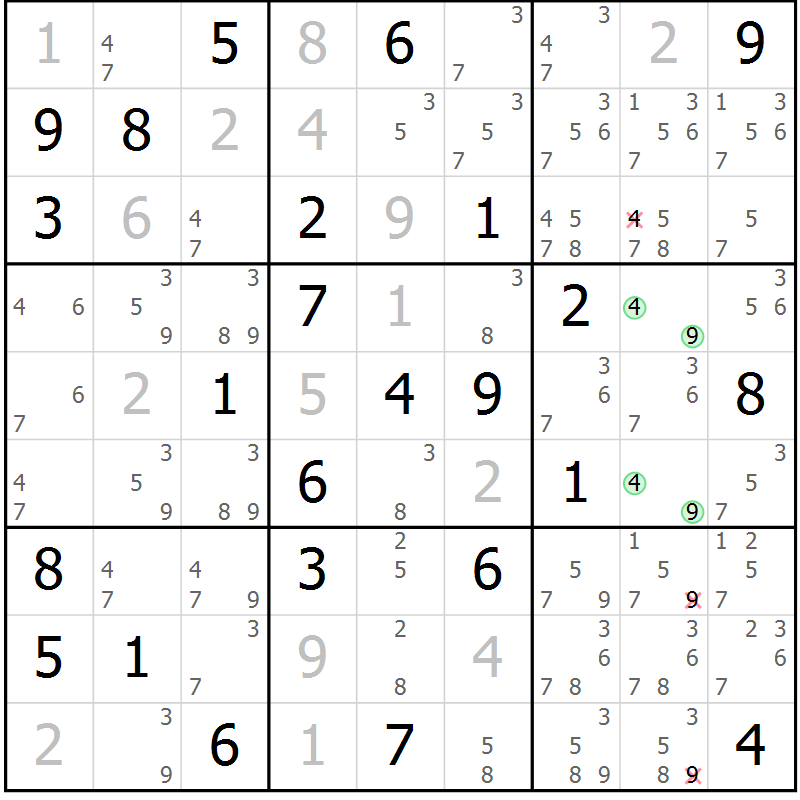 Position des candidats pour la solution de la Gr 48 page 50 du magazine de sudoku Expert n° 013