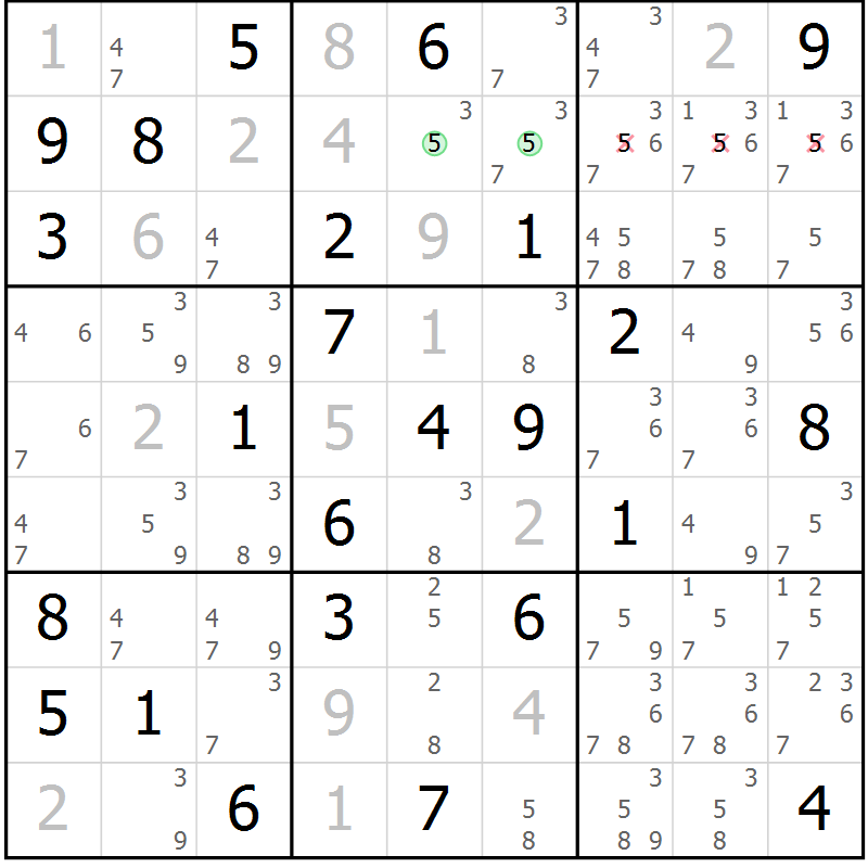 Position des candidats pour la solution de la Gr 48 page 50 du magazine de sudoku Expert n° 013