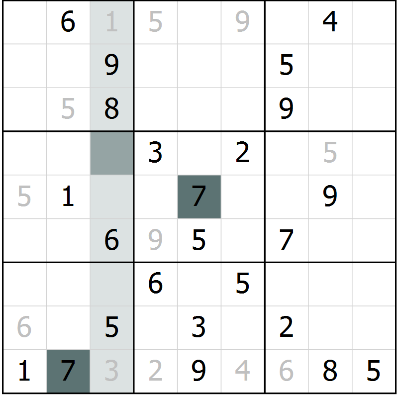 Position des candidats pour la solution de la Gr 49 page 51 du magazine de sudoku Expert n° 013