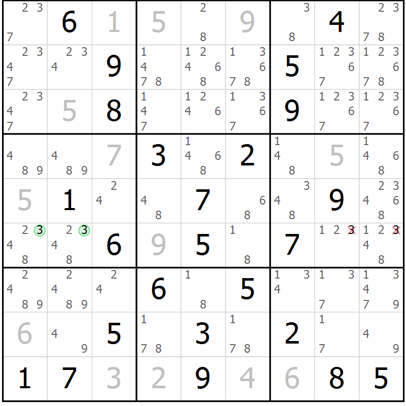 Position des candidats pour la solution de la Gr 49 page 51 du magazine de sudoku Expert n° 013