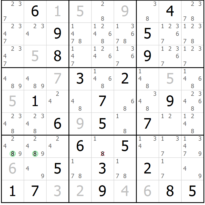 Position des candidats pour la solution de la Gr 49 page 51 du magazine de sudoku Expert n° 013