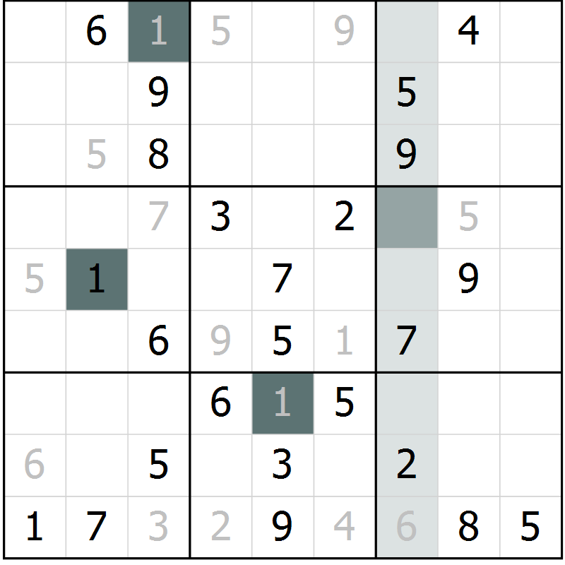 Position des candidats pour la solution de la Gr 49 page 51 du magazine de sudoku Expert n° 013