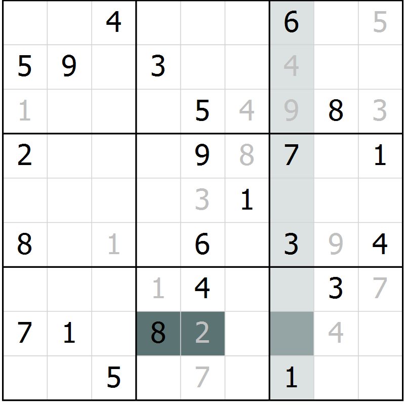 Position des candidats pour la solution de la Gr 50 page 52 du magazine de sudoku Expert n° 013