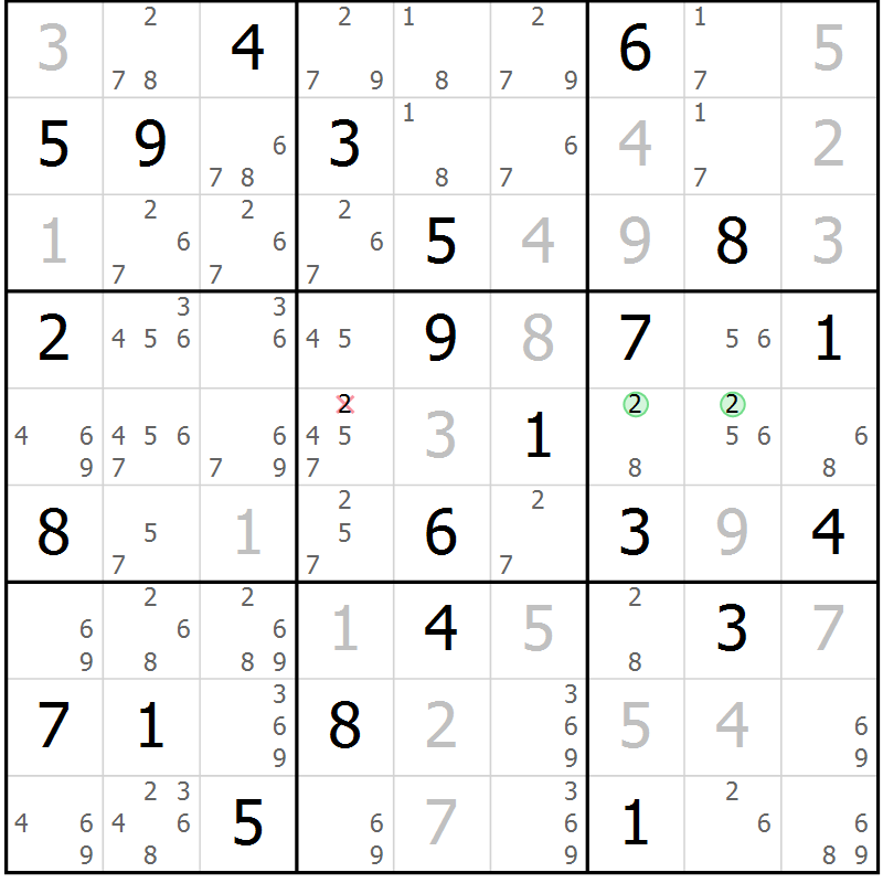 Position des candidats pour la solution de la Gr 50 page 52 du magazine de sudoku Expert n° 013