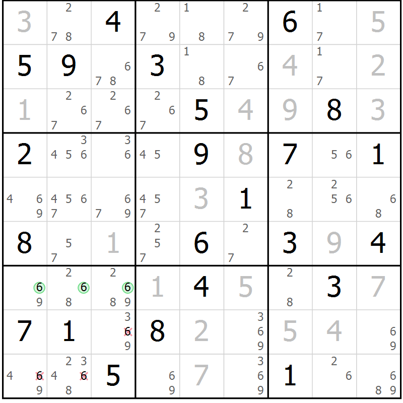 Position des candidats pour la solution de la Gr 50 page 52 du magazine de sudoku Expert n° 013
