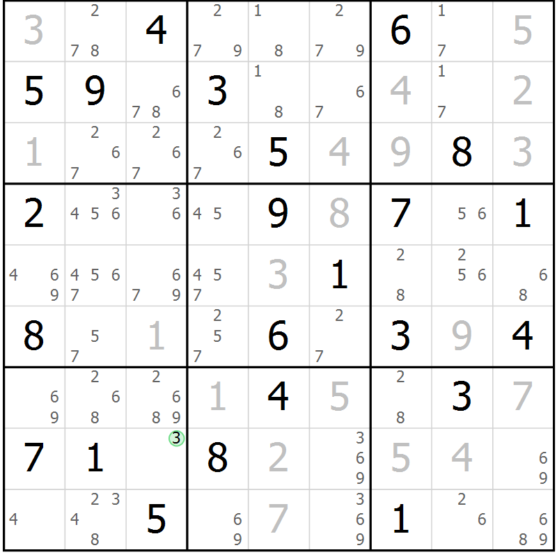 Position des candidats pour la solution de la Gr 50 page 52 du magazine de sudoku Expert n° 013