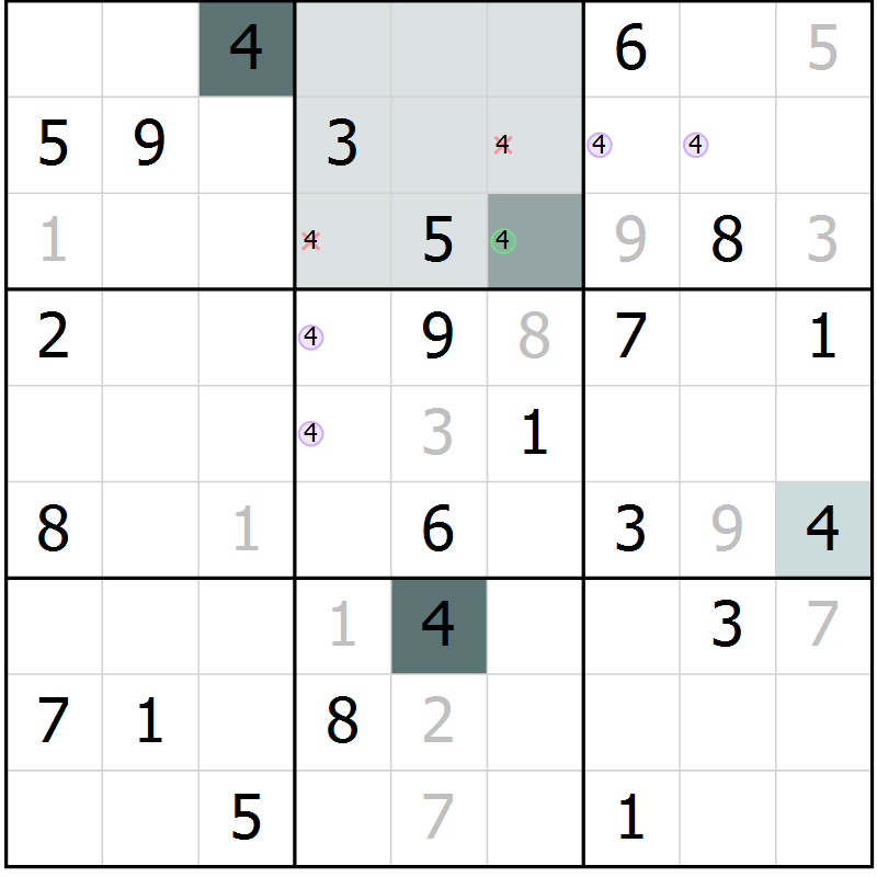 Position des candidats pour la solution de la Gr 50 page 52 du magazine de sudoku Expert n° 013