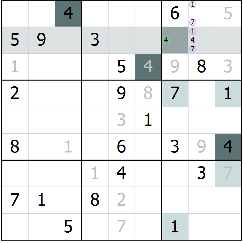 Position des candidats pour la solution de la Gr 50 page 52 du magazine de sudoku Expert n° 013