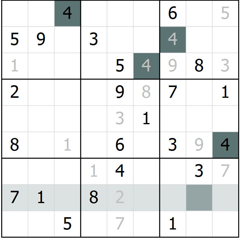 Position des candidats pour la solution de la Gr 50 page 52 du magazine de sudoku Expert n° 013