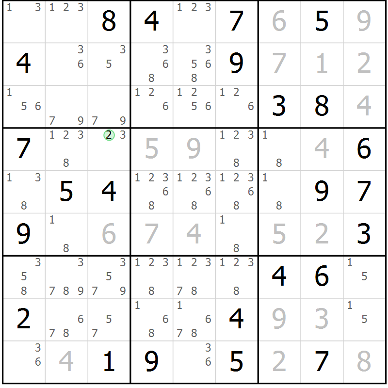 Position des candidats pour la solution de la Gr 51 page 53 du magazine de sudoku Expert n° 013