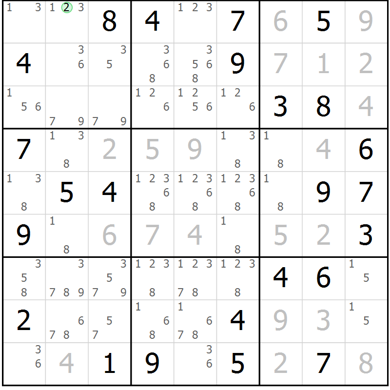 Position des candidats pour la solution de la Gr 51 page 53 du magazine de sudoku Expert n° 013