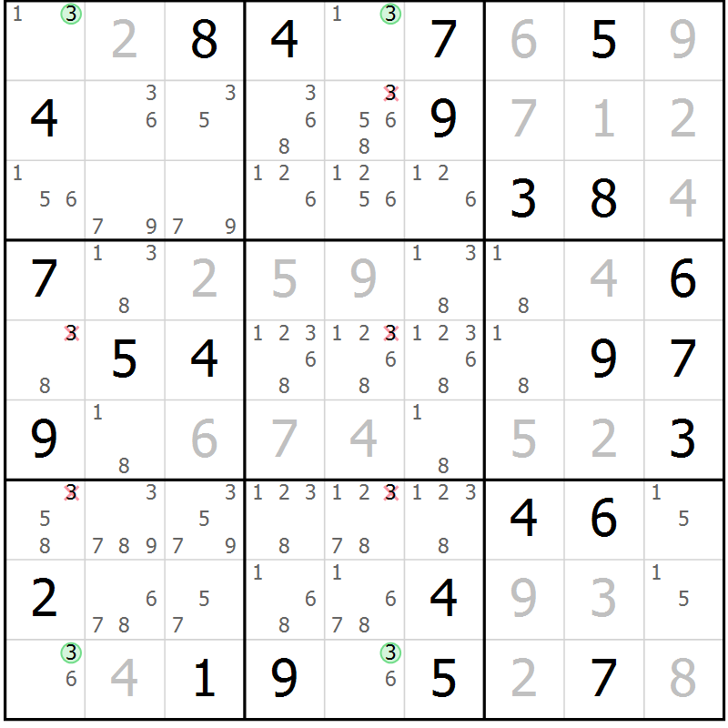 Position des candidats pour la solution de la Gr 51 page 53 du magazine de sudoku Expert n° 013