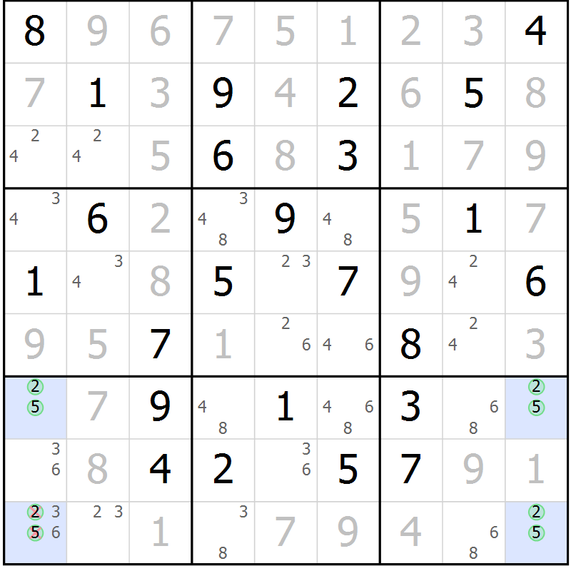 Position des candidats pour la solution de la Gr 52 page 54 du magazine de sudoku Expert n° 013