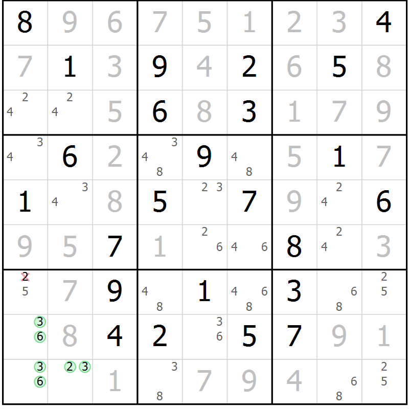 Position des candidats pour la solution de la Gr 52 page 54 du magazine de sudoku Expert n° 013