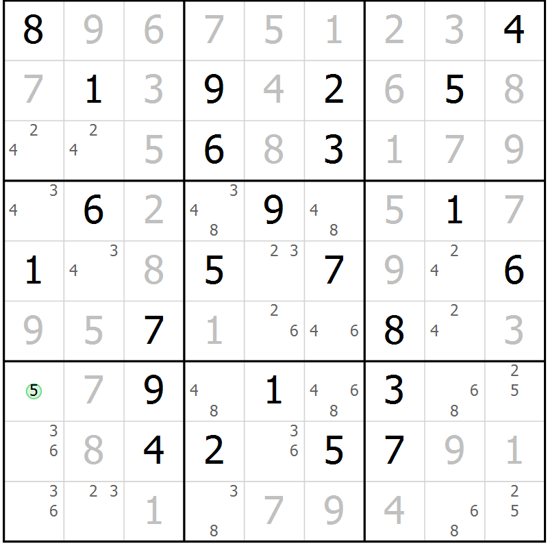 Position des candidats pour la solution de la Gr 52 page 54 du magazine de sudoku Expert n° 013