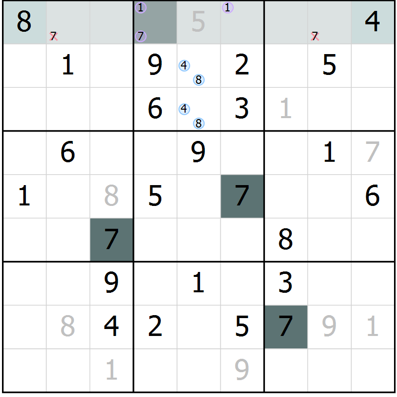Position des candidats pour la solution de la Gr 52 page 54 du magazine de sudoku Expert n° 013
