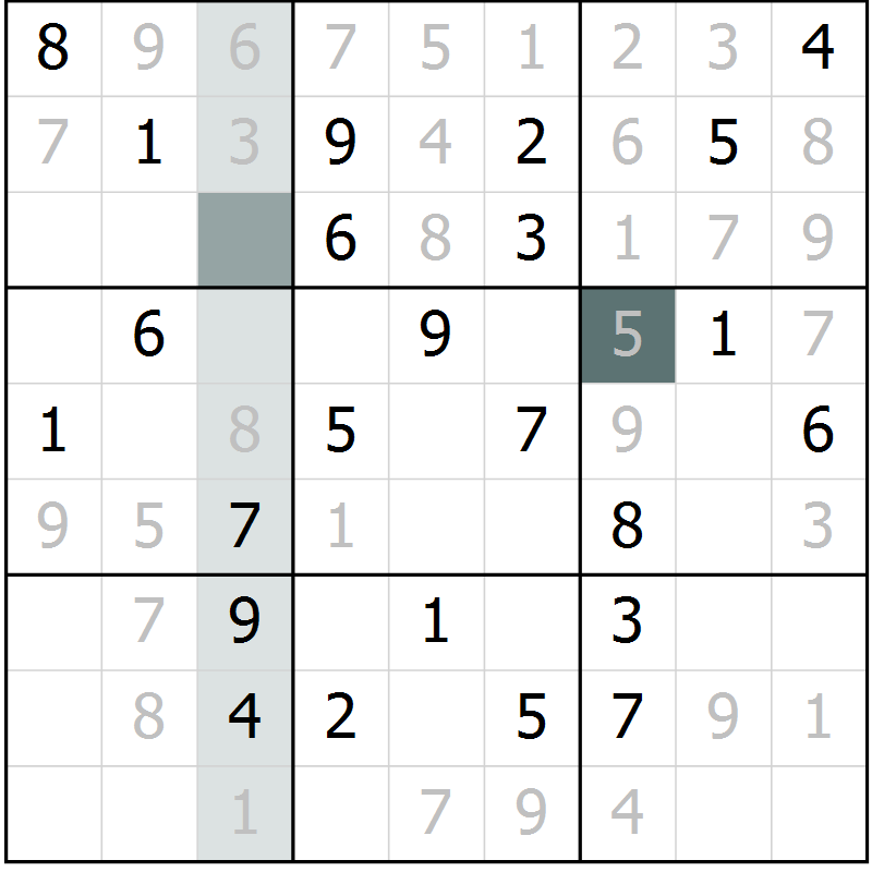 Position des candidats pour la solution de la Gr 52 page 54 du magazine de sudoku Expert n° 013