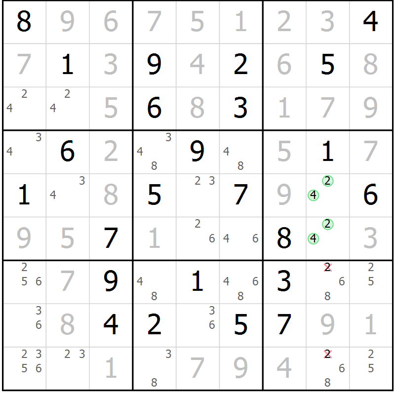 Position des candidats pour la solution de la Gr 52 page 54 du magazine de sudoku Expert n° 013