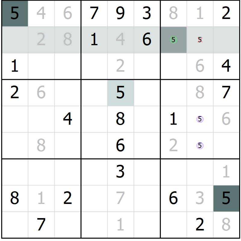 Position des candidats pour la solution de la Gr 53 page 55 du magazine de sudoku Expert n° 013