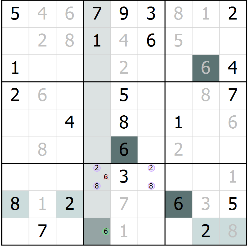 Position des candidats pour la solution de la Gr 53 page 55 du magazine de sudoku Expert n° 013