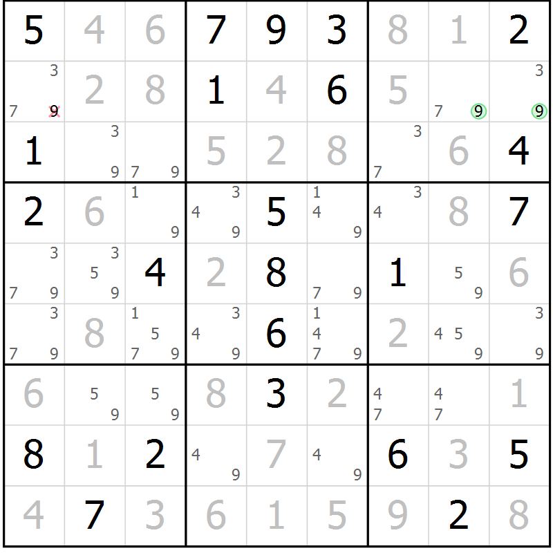 Position des candidats pour la solution de la Gr 53 page 55 du magazine de sudoku Expert n° 013
