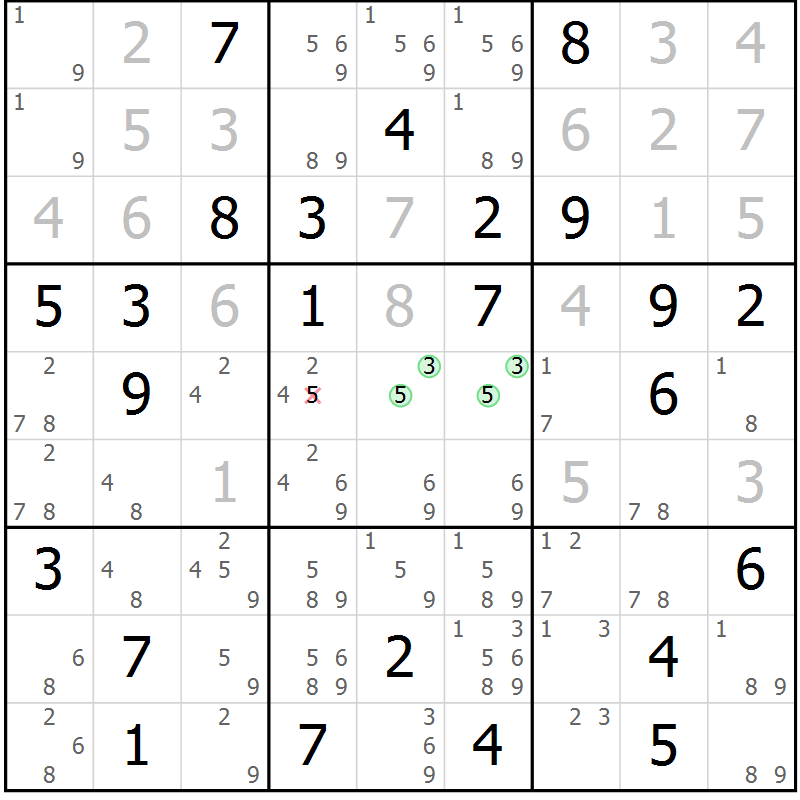 Position des candidats pour la solution de la Gr 54 page 56 du magazine de sudoku Expert n° 013