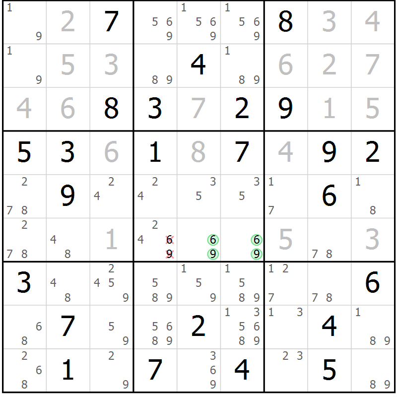 Position des candidats pour la solution de la Gr 54 page 56 du magazine de sudoku Expert n° 013
