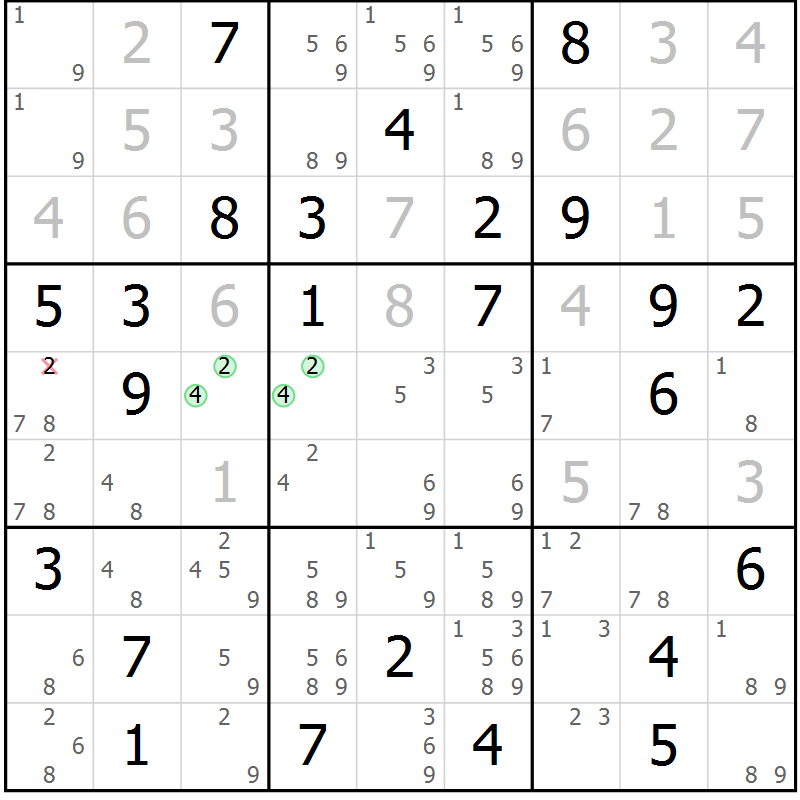 Position des candidats pour la solution de la Gr 54 page 56 du magazine de sudoku Expert n° 013