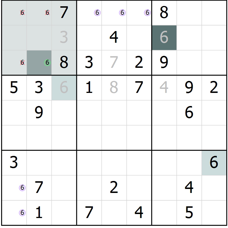Position des candidats pour la solution de la Gr 54 page 56 du magazine de sudoku Expert n° 013