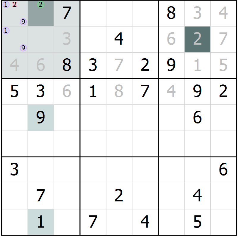 Position des candidats pour la solution de la Gr 54 page 56 du magazine de sudoku Expert n° 013