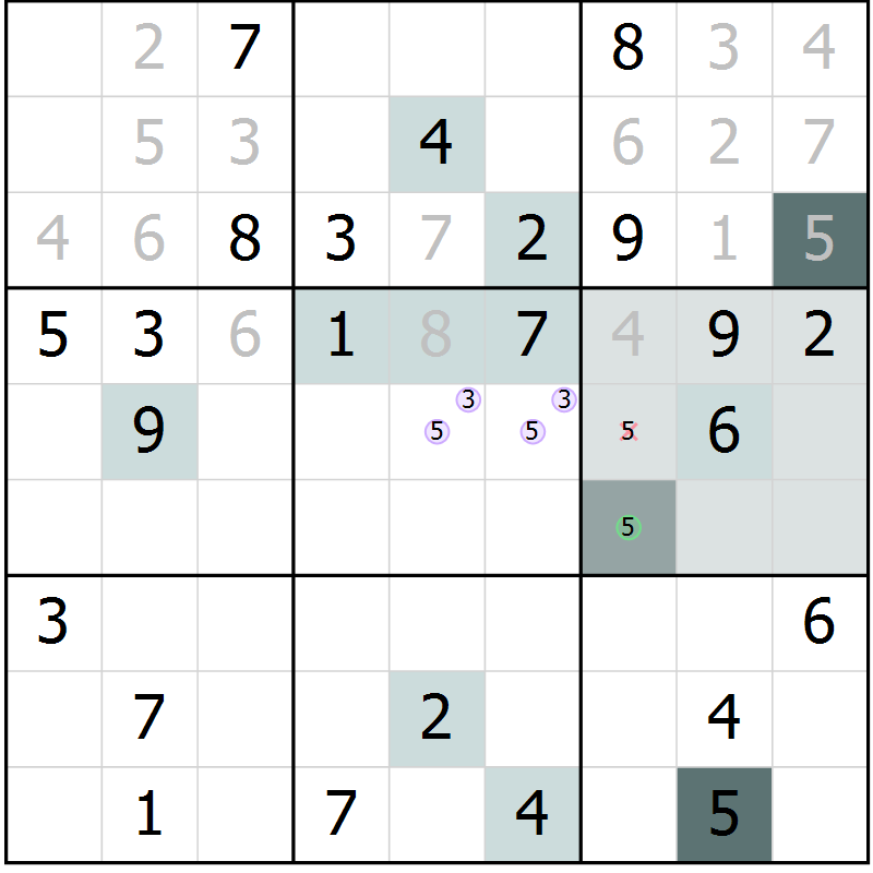 Position des candidats pour la solution de la Gr 54 page 56 du magazine de sudoku Expert n° 013