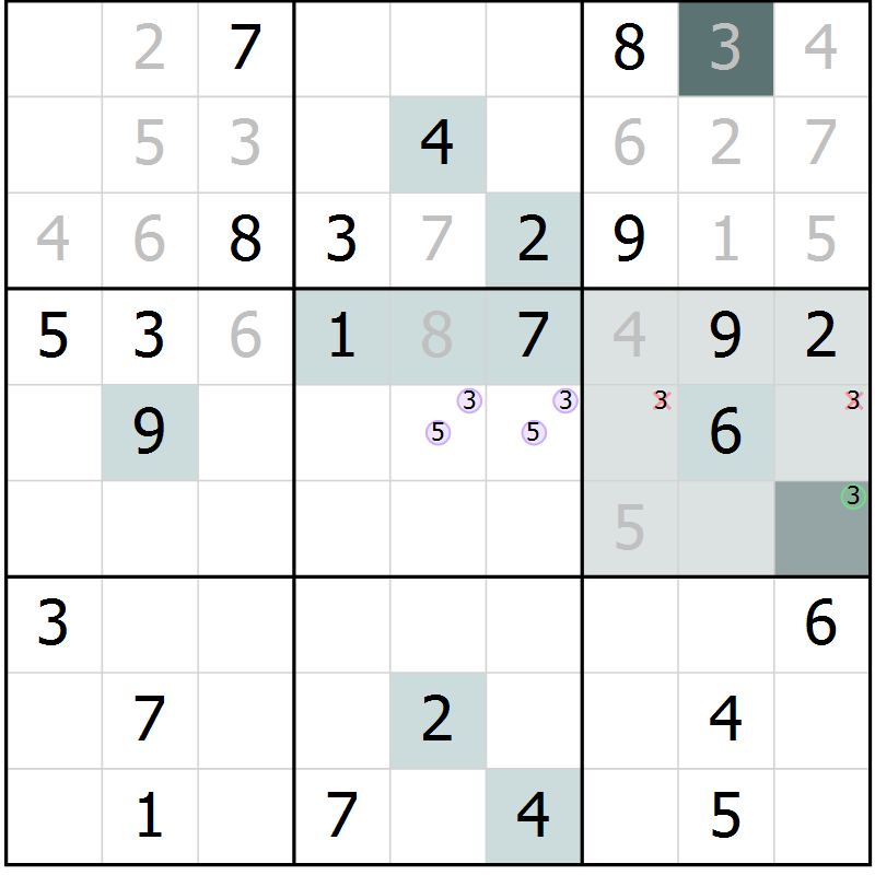 Position des candidats pour la solution de la Gr 54 page 56 du magazine de sudoku Expert n° 013
