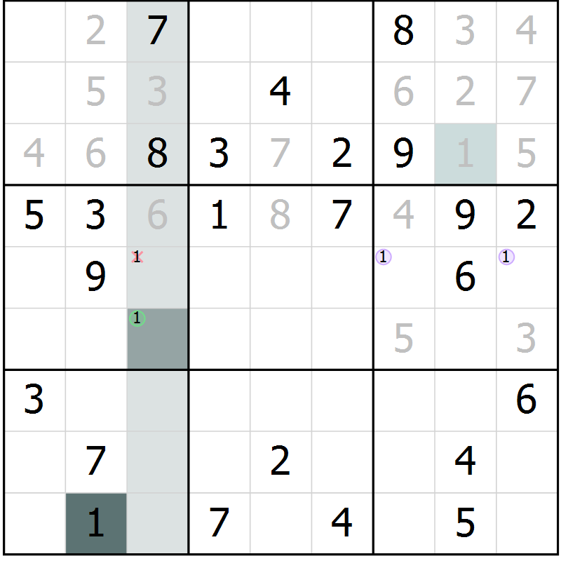 Position des candidats pour la solution de la Gr 54 page 56 du magazine de sudoku Expert n° 013