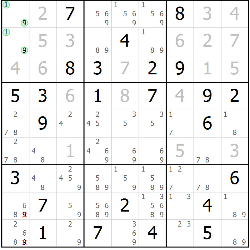 Position des candidats pour la solution de la Gr 54 page 56 du magazine de sudoku Expert n° 013