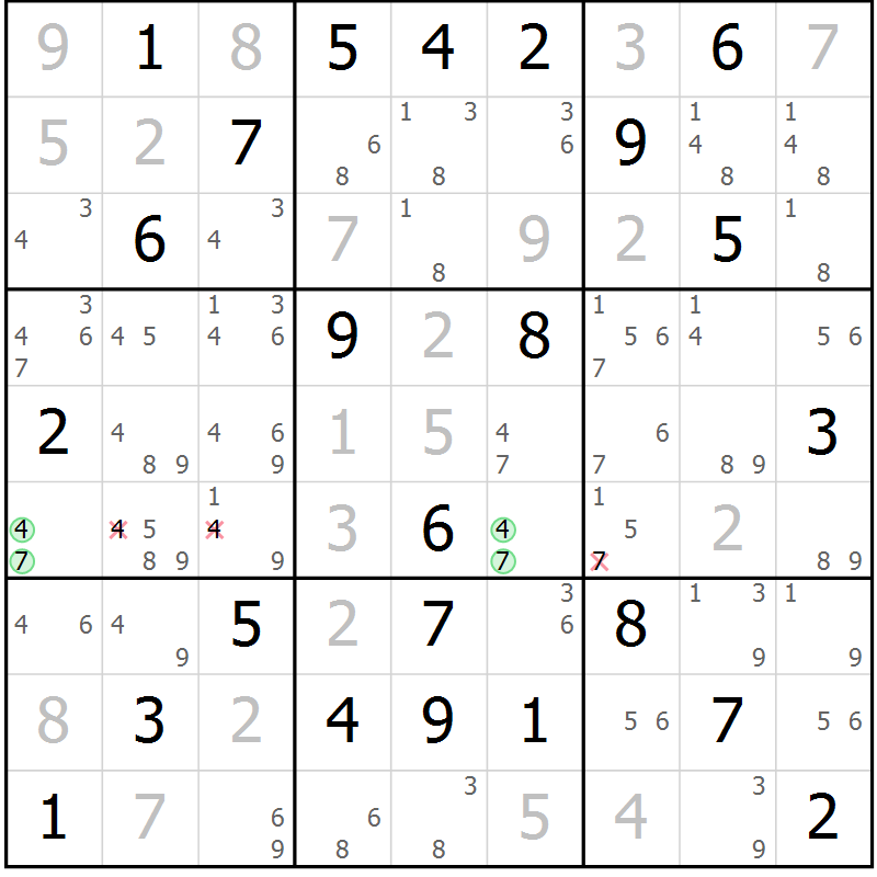 Position des candidats pour la solution de la Gr 55 page 57 du magazine de sudoku Expert n° 013