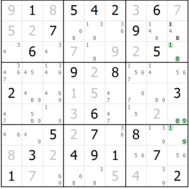 Position des candidats pour la solution de la Gr 55 page 57 du magazine de sudoku Expert n° 013