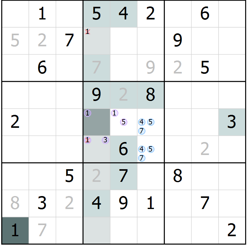 Position des candidats pour la solution de la Gr 55 page 57 du magazine de sudoku Expert n° 013