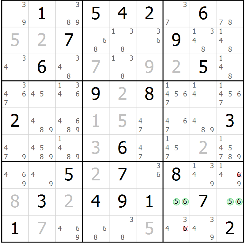 Position des candidats pour la solution de la Gr 55 page 57 du magazine de sudoku Expert n° 013