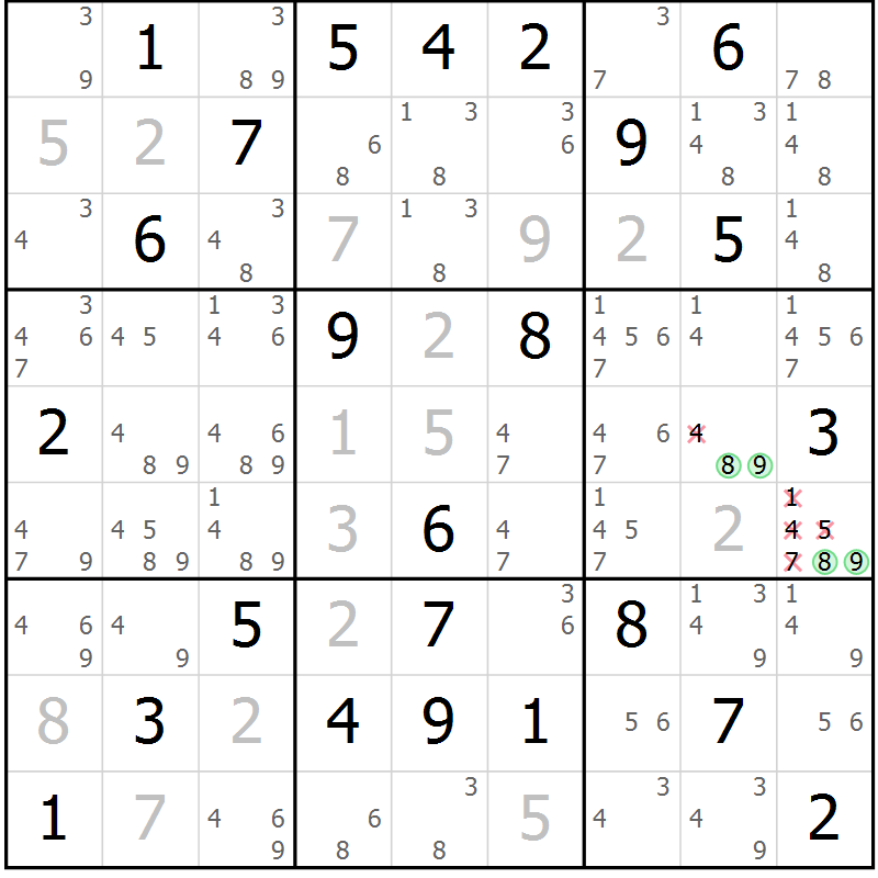Position des candidats pour la solution de la Gr 55 page 57 du magazine de sudoku Expert n° 013