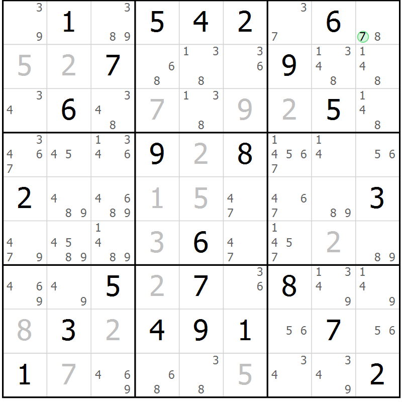 Position des candidats pour la solution de la Gr 55 page 57 du magazine de sudoku Expert n° 013