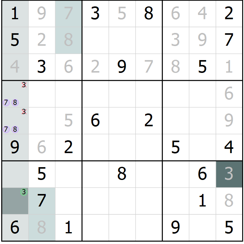 Position des candidats pour la solution de la Gr 56 page 58 du magazine de sudoku Expert n° 013
