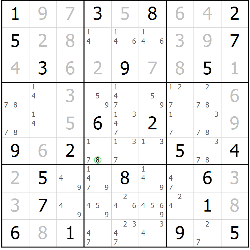 Position des candidats pour la solution de la Gr 56 page 58 du magazine de sudoku Expert n° 013
