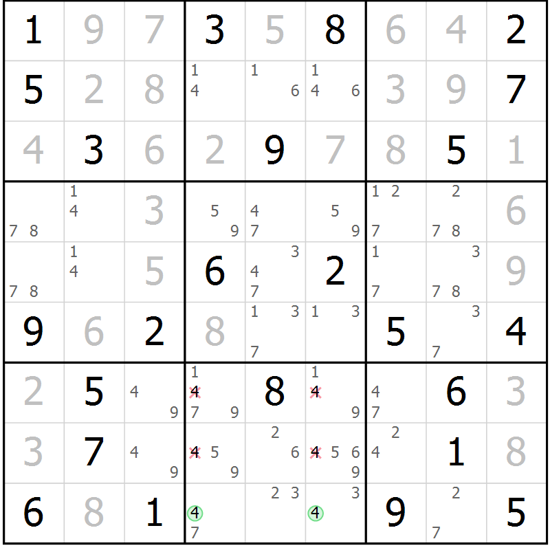 Position des candidats pour la solution de la Gr 56 page 58 du magazine de sudoku Expert n° 013